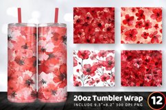 Red Watercolor Flowers Tumbler Wrap, 20oz Skinny Tumbler Wra Product Image 1
