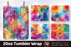 Rainbow Alcohol Ink Floral Tumbler Wrap, 20oz Skinny Tumbler Product Image 1