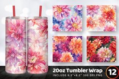 Watercolor Dahlia Flowers Tumbler Wrap, 20oz Skinny Tumbler Product Image 1