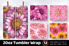 Pink Floral Sunflower Tumbler Wrap, 20oz Skinny Tumbler Wrap Product Image 1