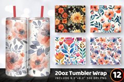 Watercolor Boho Flowers Tumbler Wrap, 20oz Skinny Tumbler Wr Product Image 1