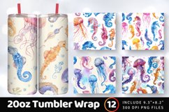 Watercolor Jellyfish &amp; Seahorses Tumbler Wrap, 20oz Skinny T Product Image 1