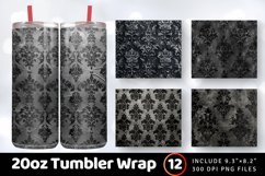 Black Damask Tumbler Wrap, 20oz Skinny Tumbler Wraps Product Image 1