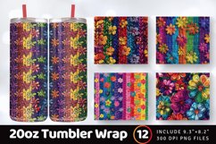 Rainbow Knitted Flowers Tumbler Wrap, 20oz Skinny Tumbler Wr Product Image 1