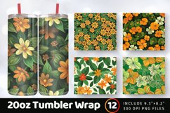 Green &amp; Orange Flowers Tumbler Wrap, 20oz Skinny Tumbler Wra Product Image 1