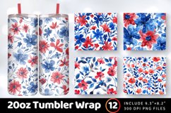 4th of July Watercolor Floral Tumbler Wrap, 20oz Skinny Tumb Product Image 1