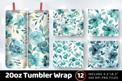 Watercolor Teal Pastel Floral Tumbler Wrap, 20oz Skinny Tumb Product Image 1