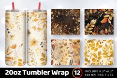Glitter Gold Autumn Floral Tumbler Wrap, 20oz Skinny Tumbler Product Image 1