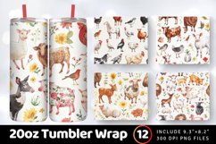 Watercolor Farm Animals Tumbler Wrap, 20oz Skinny Tumbler Wr Product Image 1