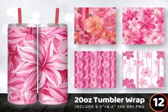 Pink Striped Flowers Tumbler Wrap, 20oz Skinny Tumbler Wrap Product Image 1