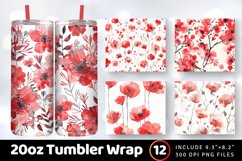 Watercolor Red Pastel Flowers Tumbler Wrap, 20oz Skinny Tumb Product Image 1