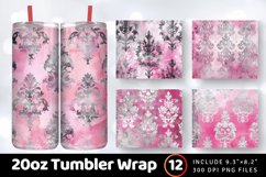 Pink and Silver Damask Tumbler Wrap, 20oz Skinny Tumbler Wra Product Image 1
