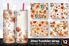Watercolor Autumn Flowers Tumbler Wrap, 20oz Skinny Tumbler Product Image 1
