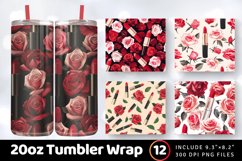 Lipsticks &amp; Roses Tumbler Wrap, 20oz Skinny Tumbler Wrap Product Image 1