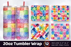 Watercolor Colorful Checkered Tumbler Wrap, 20oz Skinny Tumb Product Image 1