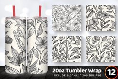 Botanical Line Art Floral Tumbler Wrap, 20oz Skinny Tumbler Product Image 1
