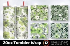 Green &amp; Grey Flowers Tumbler Wrap, 20oz Skinny Tumbler Wrap Product Image 1