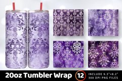 Purple and Silver Damask Tumbler Wrap, 20oz Skinny Tumbler W Product Image 1