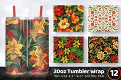 Red Green &amp; Yellow Floral Tumbler Wrap, 20oz Skinny Tumbler Product Image 1
