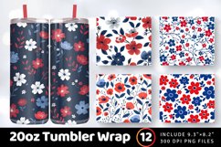 Red Blue &amp; White Cute Flowers Tumbler Wrap, 20oz Skinny Tumb Product Image 1