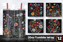 Boho Wildflowers Embroidery Tumbler Wrap, 20oz Skinny Tumble Product Image 1