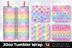 Pink Pastel Rainbow Girly Glitter Hearts Tumbler Wrap, 20oz Product Image 1
