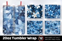 Blue Winter Flowers Tumbler Wrap, 20oz Skinny Tumbler Wrap Product Image 1