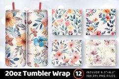 Delicate Watercolor Floral Tumbler Wrap, 20oz Skinny Tumbler Product Image 1