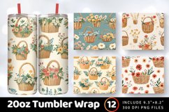 Floral Cottage core Baskets Tumbler Wrap, 20oz Skinny Tumble Product Image 1