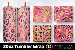 Pink and Gold Leopard Tumbler Wrap, 20oz Skinny Tumbler Wrap Product Image 1