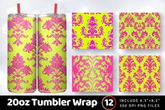 Neon Pink and Lime Damask Tumbler Wrap, 20oz Skinny Tumbler Product Image 1