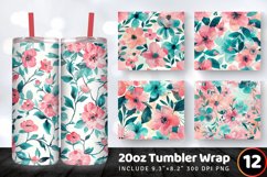 Pink &amp; Teal Watercolor Flowers Tumbler Wrap, 20oz Skinny Tum Product Image 1