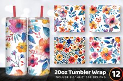 Watercolor Boho Flowers Tumbler Wrap, 20oz Skinny Tumbler Wr Product Image 1