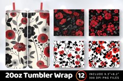Red &amp; Black Flowers Tumbler Wrap, 20oz Skinny Tumbler Wrap Product Image 1