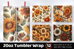Vintage Autumn Sunflower Fabric Tumbler Wrap, 20oz Skinny Tu Product Image 1