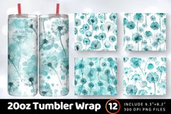 Watercolor Teal Dandelions Tumbler Wrap, 20oz Skinny Tumbler Product Image 1