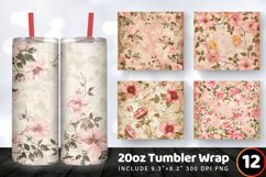 Pink Vintage Flowers Tumbler Wrap, 20oz Skinny Tumbler Wrap Product Image 1