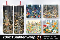Cityscape Wildflowers Tumbler Wrap, 20oz Skinny Tumbler Wrap Product Image 1
