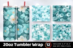 Turquoise Teal Pastel Flowers Tumbler Wrap, 20oz Skinny Tumb Product Image 1