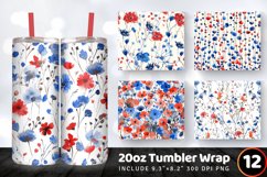 Red Blue Watercolor Wildflowers Tumbler Wrap, 20oz Skinny Tu Product Image 1