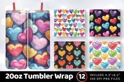 Colorful Love Hearts Tumbler Wrap, 20oz Skinny Tumbler Wraps Product Image 1