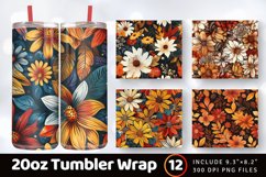 Abstract Fall Flowers Tumbler Wrap, 20oz Skinny Tumbler Wrap Product Image 1