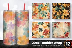 Retro Grunge Paint Flowers Tumbler Wrap, 20oz Skinny Tumbler Product Image 1