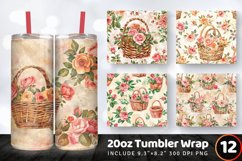 Watercolor Roses Baskets Tumbler Wrap, 20oz Skinny Tumbler W Product Image 1