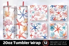 Watercolor Starfish and Coral Tumbler Wrap, 20oz Skinny Tumb Product Image 1