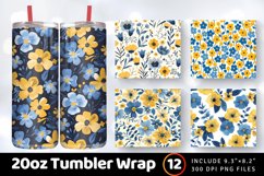 Yellow &amp; Blue Cute Flowers Tumbler Wrap, 20oz Skinny Tumbler Product Image 1