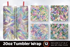 Pastel Floral Stained Glass Tumbler Wrap, 20oz Skinny Tumble Product Image 1