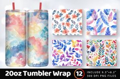 Watercolor Flowers Tumbler Wrap, 20oz Skinny Tumbler Wraps Product Image 1