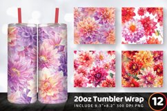 Watercolor Dahlia Flowers Tumbler Wrap, 20oz Skinny Tumbler Product Image 1