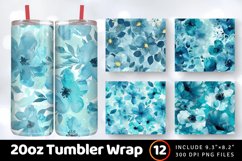 Turquoise Watercolor Flower Tumbler Wrap, 20oz Skinny Tumble Product Image 1